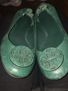 Tory Burch Green Leather Reva Ballet Flats